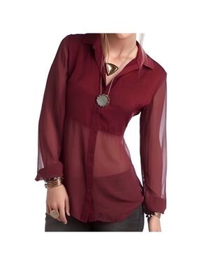 Free People Half Sheer Button Down Long Sleeve